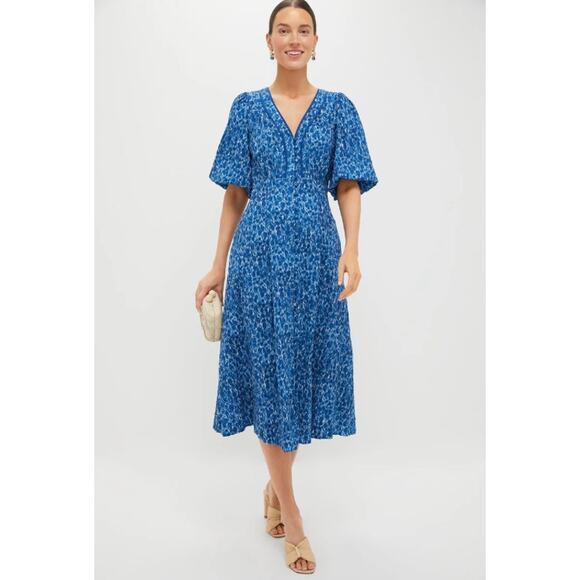 Tuckernuck Seaport Blue Dana Midi Dress Short Sleeves Pockets V-Neck, Large (L) - Picture 1 of 12